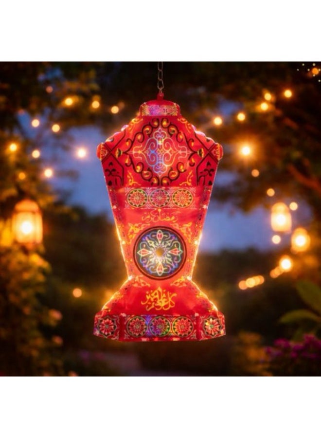 Decorative Ramadan LED Wall Lantern, Traditional Islamic Pattern, Red and Gold, 55 cm Ramadan Decorations Warm Color Light for Home Ramadan Decoration for Living Room Garden